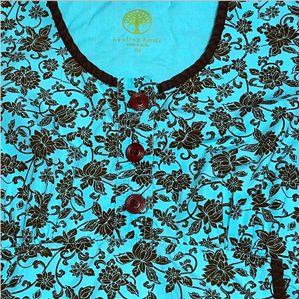 Healing Hands Teal Blue Green Brown Fall Floral - Picture 2 of 8